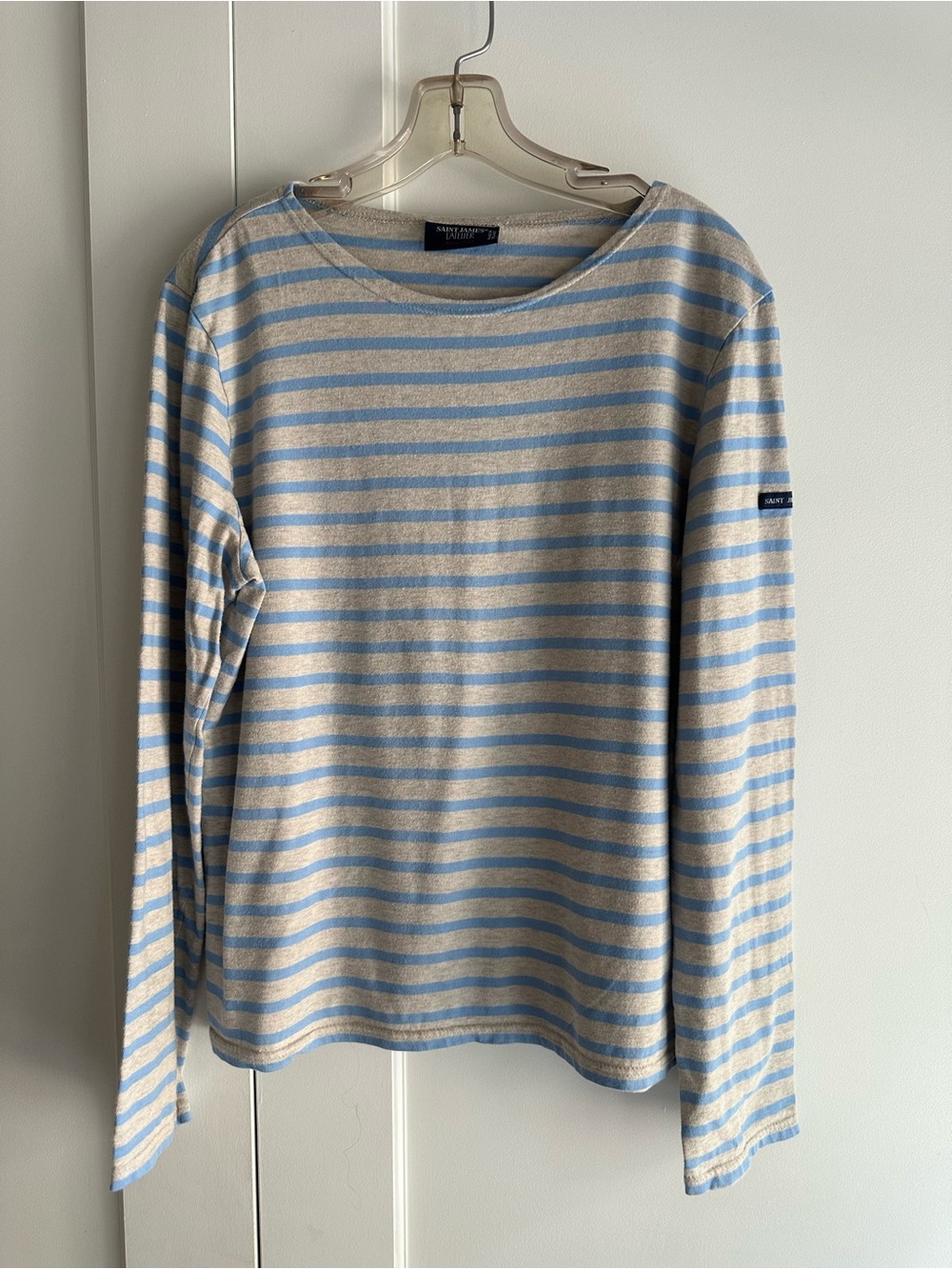 Saint James Breton Light Blue and Grey Striped Long-Sleeve Cotton Shirt